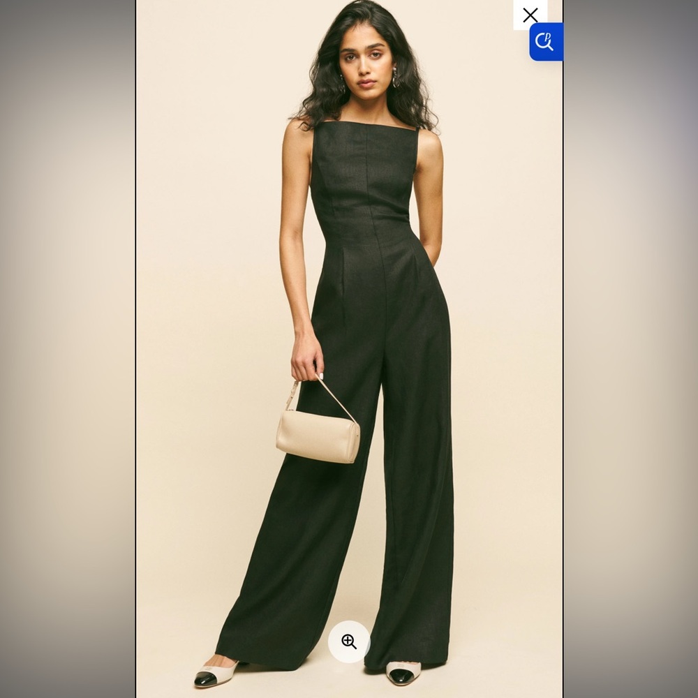 Reformation Petites Ciara Linen Jumpsuit Black - Size 4P - Picture 3 of 4